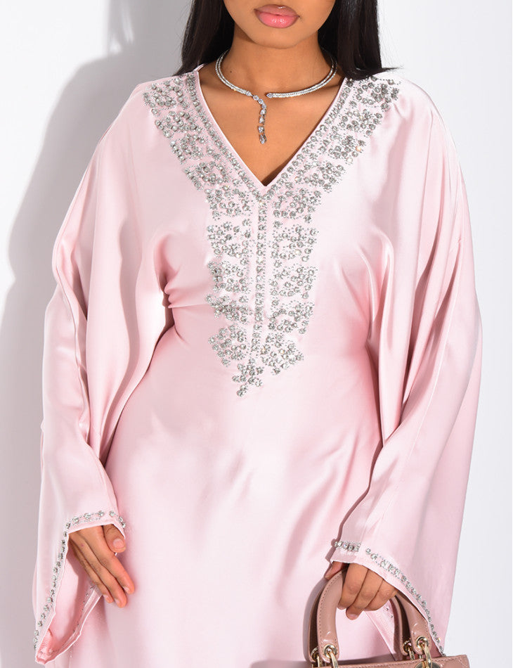 Abaya papillon à cristaux sur le col et les bordures